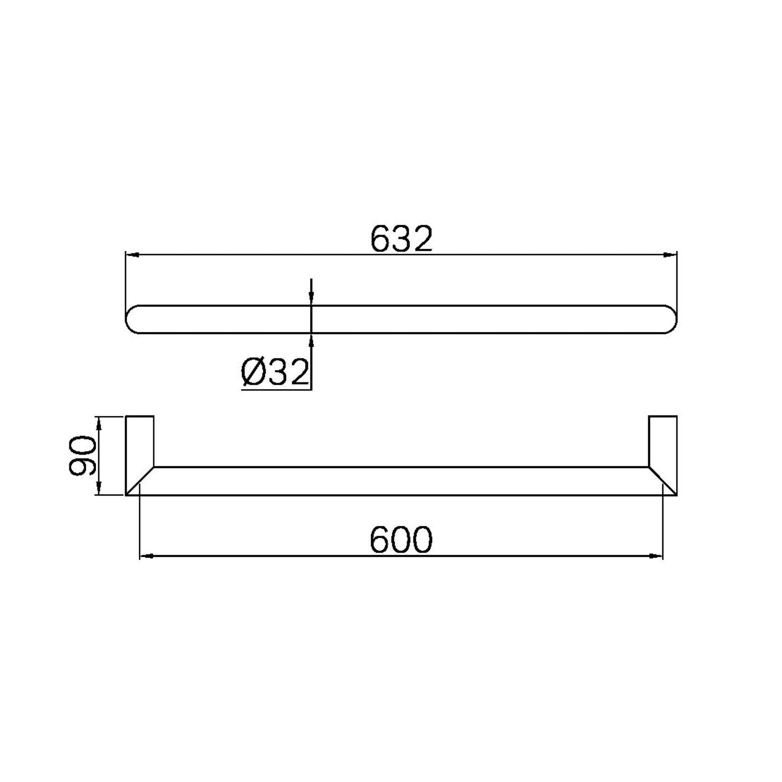 Technical Drawing Nero Mecca 240V Single Heated Towel Rail Chrome NR1925HCH - The Blue Space