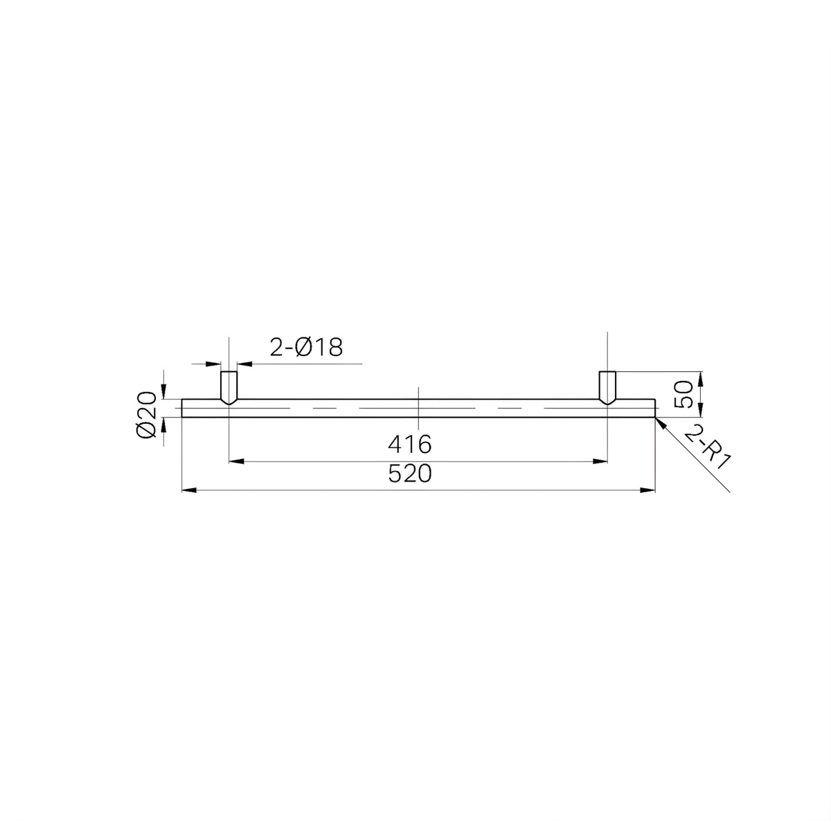 Line Drawing Nero Mecca 520mm Appliance Pull Handle Chrome 25F005CH - The Blue Space