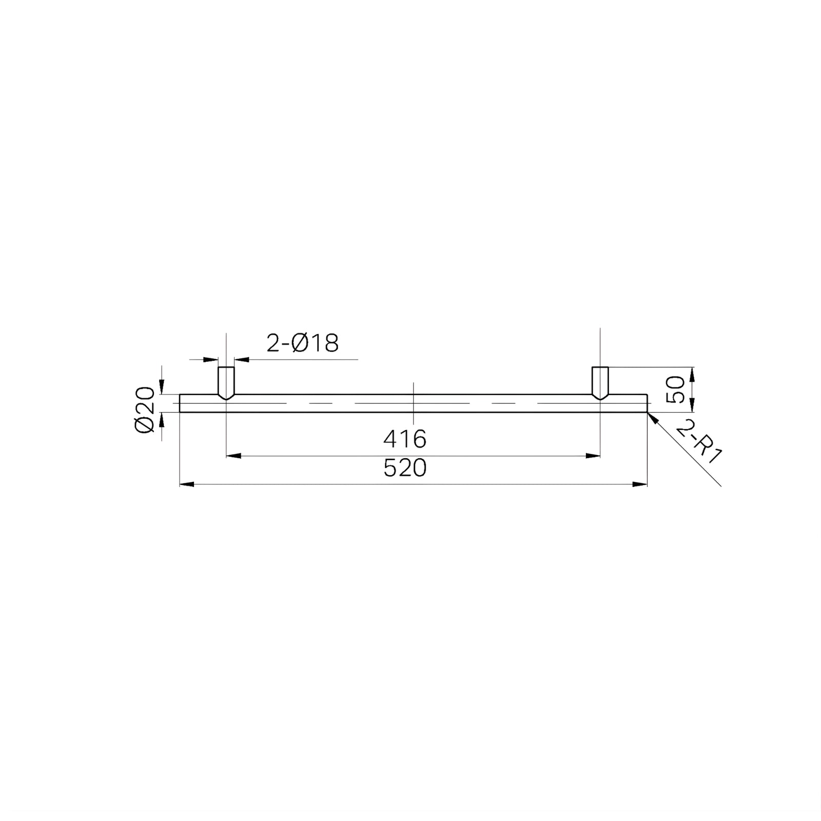 Line Drawing Nero Mecca 520mm Appliance Pull Handle Matte White 25F005MW - The Blue Space