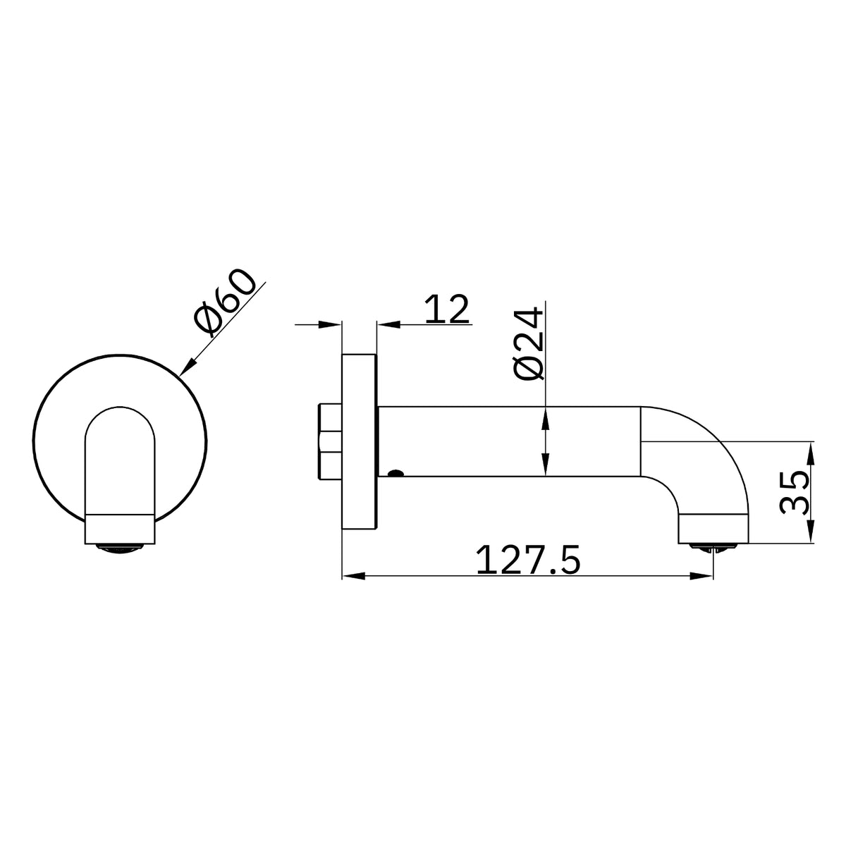 Technical Drawing Nero Mecca Basin Bath Spout Only 120mm II - Graphite NR221903D120GR - The Blue Space