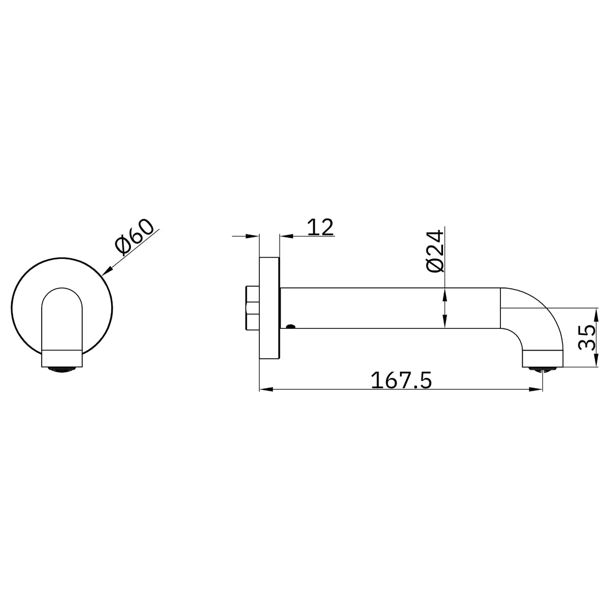 Technical Drawing Nero Mecca Basin Bath Spout Only 160mm II - Graphite NR221903D160GR - The Blue Space