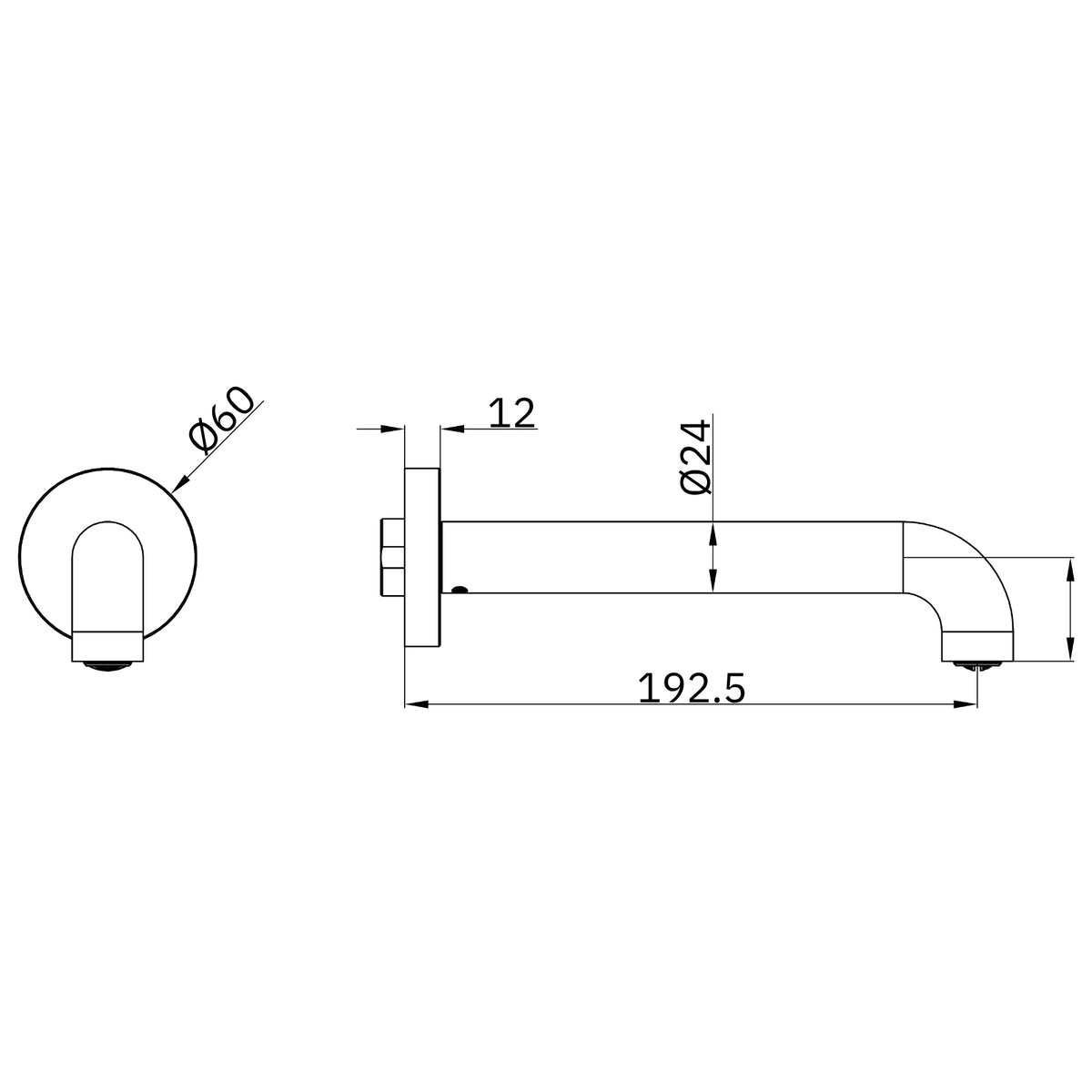 Technical Drawing Nero Mecca Basin Bath Spout Only 185mm II - Graphite NR221903D185GR - The Blue Space