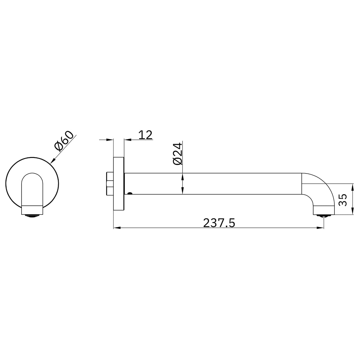 Technical Drawing Nero Mecca Basin Bath Spout Only 230mm II - Brushed Gold NR221903D230BG - The Blue Space
