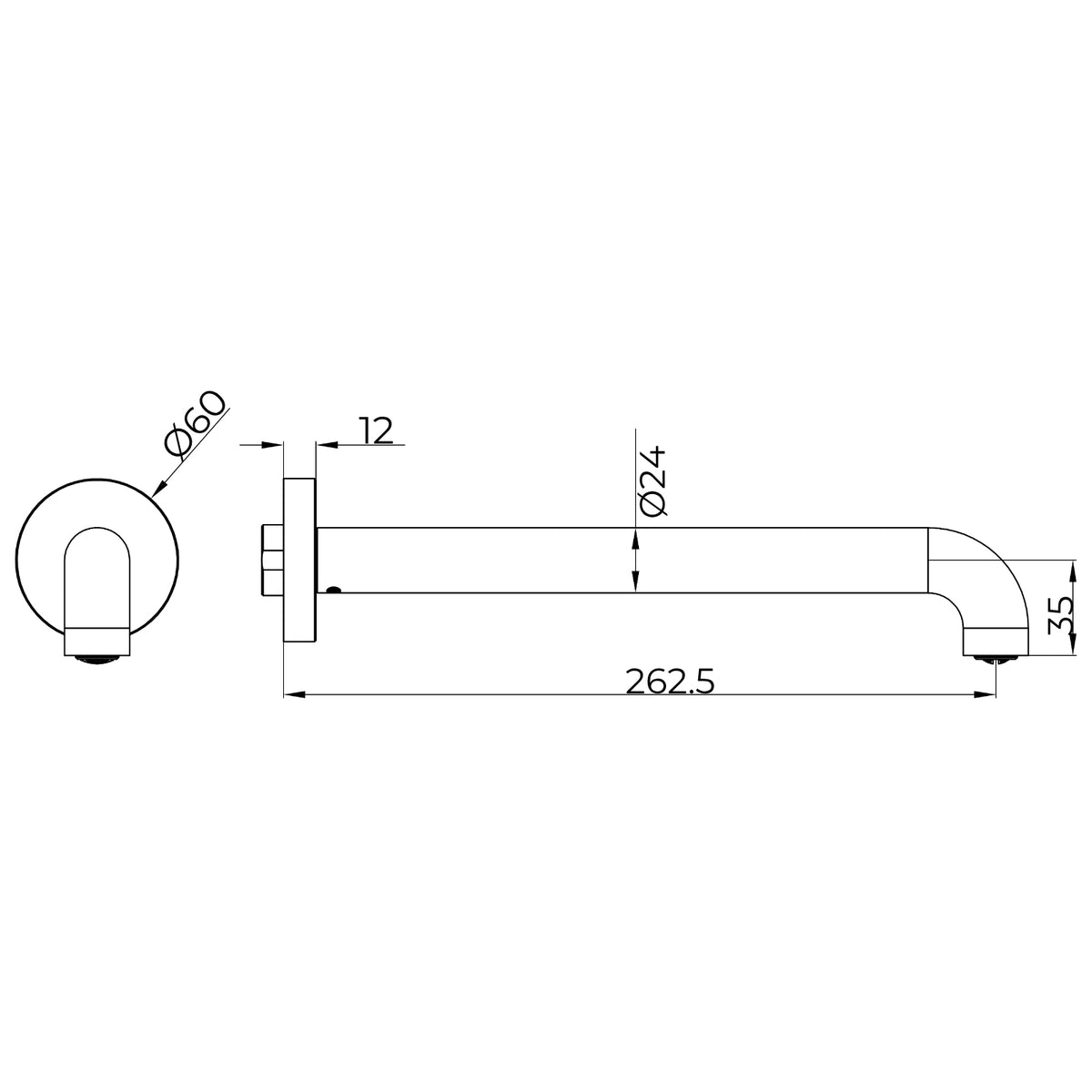 Technical Drawing Nero Mecca Basin Bath Spout Only 260mm II - Graphite NR221903D260GR - The Blue Space