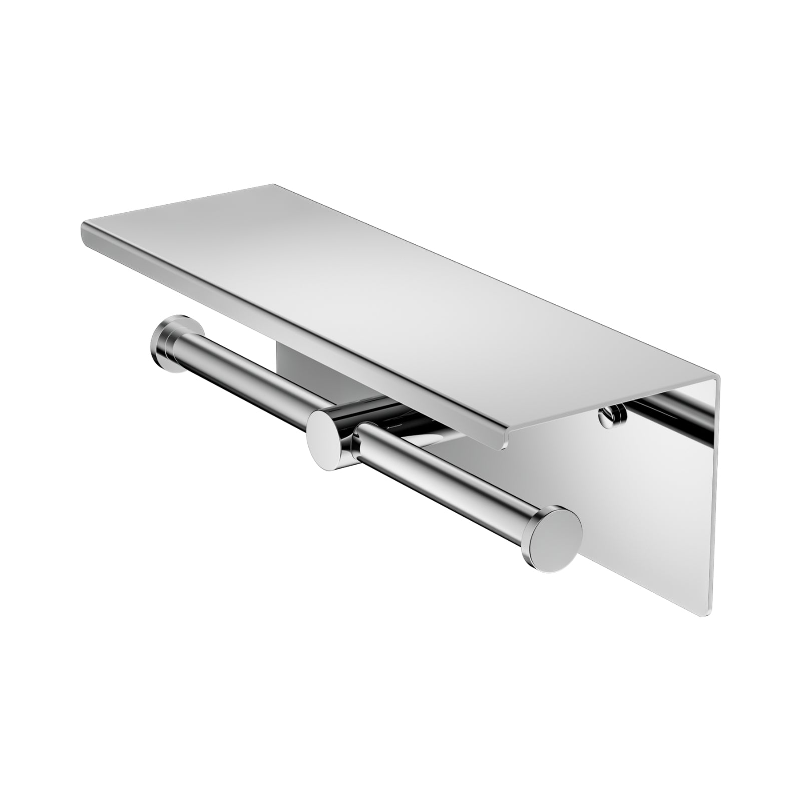 Nero Mecca Double Toilet Roll Holder With Shelf Chrome NR1986ECH - The Blue Space