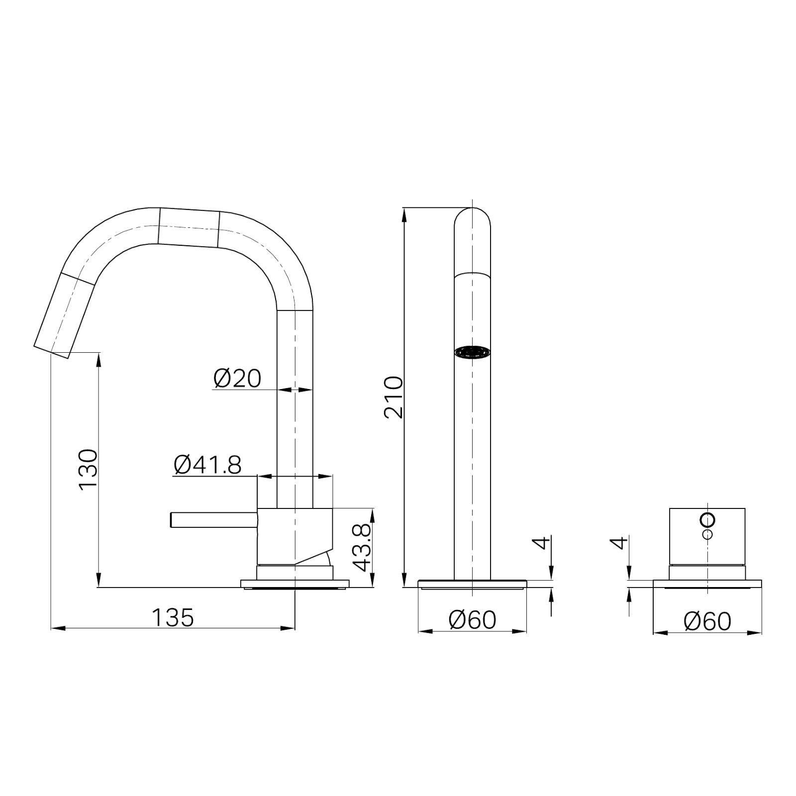 Technical Drawing Nero Mecca Hob Basin Mixer Set Edge Spout Brushed Gold NR221901HBG - The Blue Space