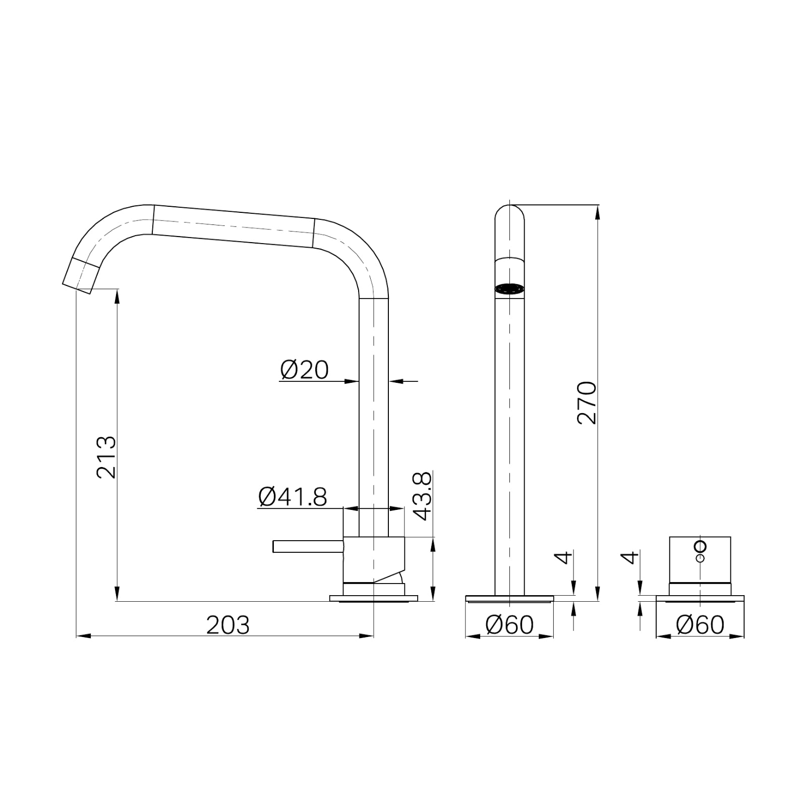 Technical Drawing Nero Mecca Hob Bath/Kitchen Mixer Set Edge Spout Brushed Nickel NR221901KBN - The Blue Space