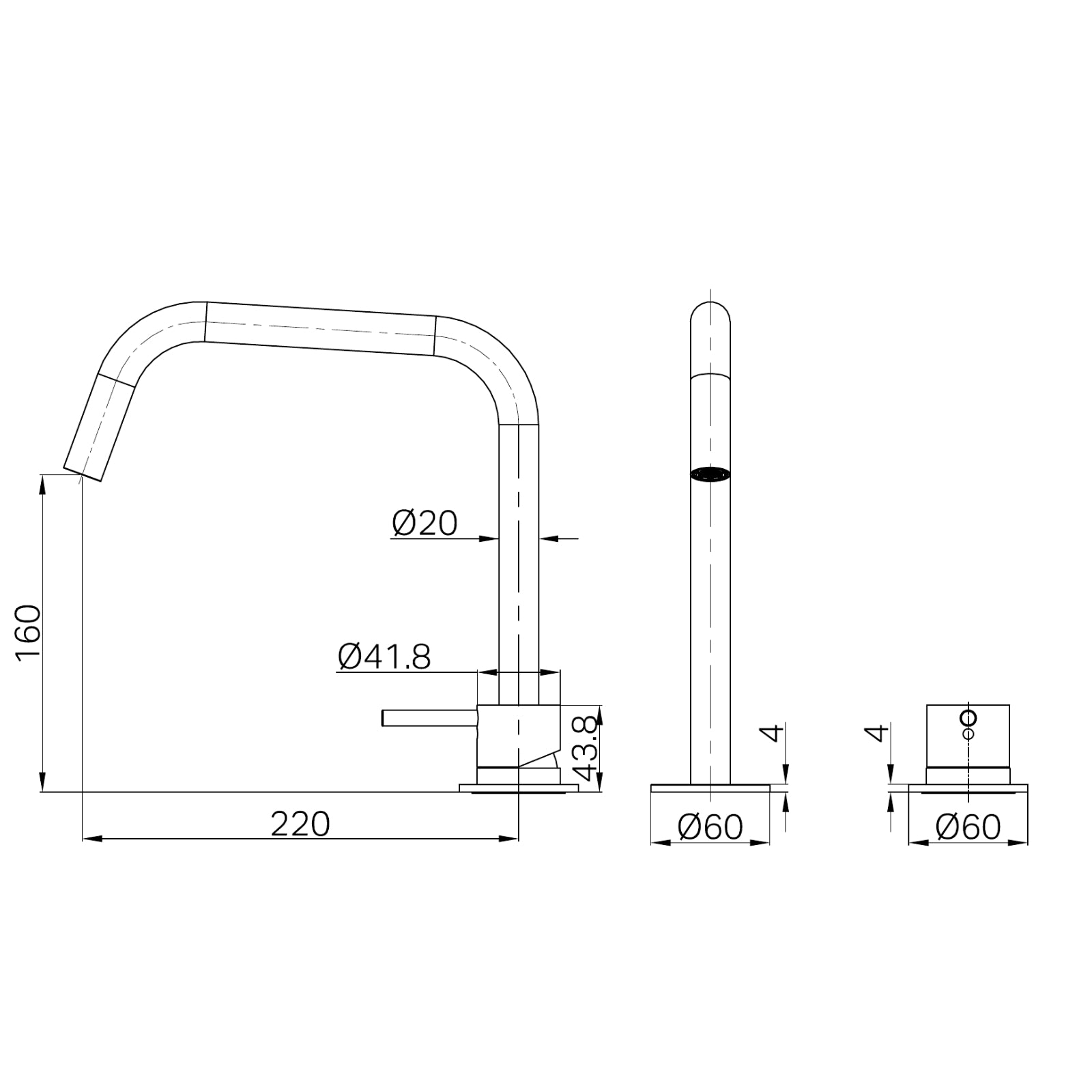 Technical Drawing Nero Mecca Hob Bath/Kitchen Mixer Set Edge Spout II Brushed Gold NR221901MBG - The Blue Space