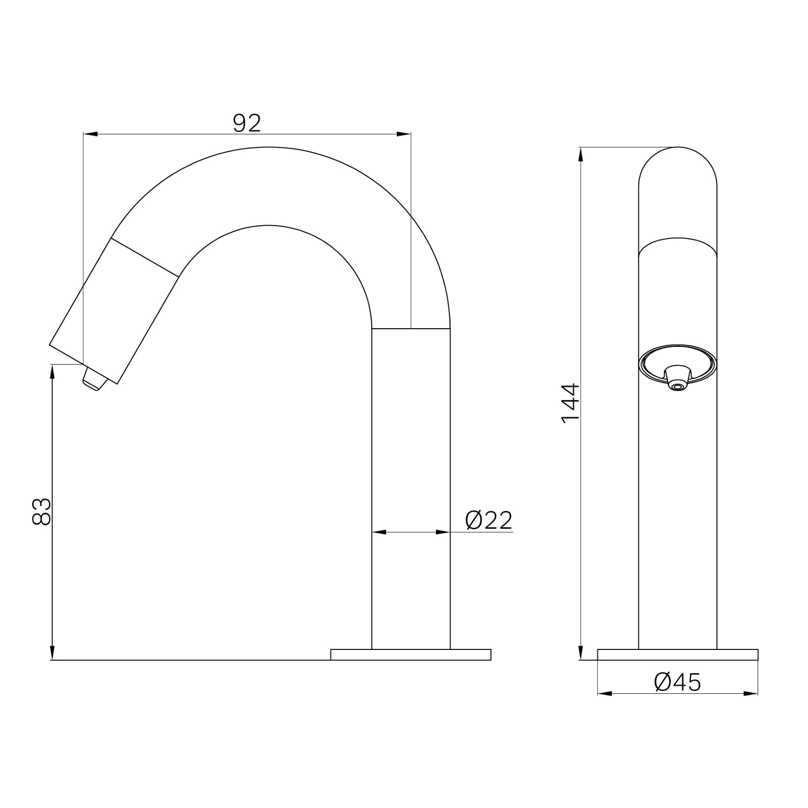 Technical Drawing Nero Mecca Hob Mounted Sensor Soap Dispenser Brushed Bronze NR407BZ - The Blue Space