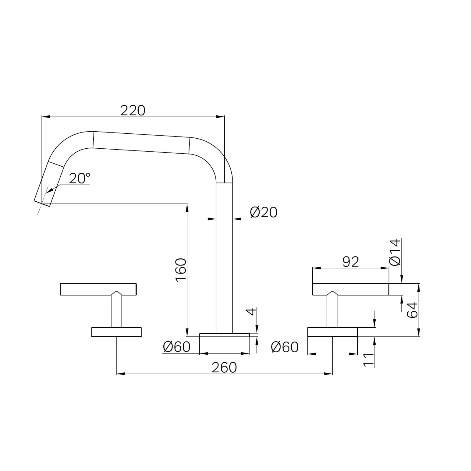 Technical Drawing Nero Mecca Lever Bath/Kitchen Set Edge Spout II Chrome 25D003CH - The Blue Space