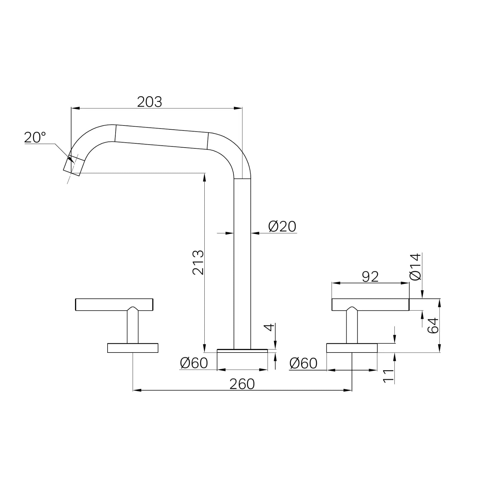 Technical Drawing Nero Mecca Lever Bath/Kitchen Set Edge Spout Matte White 25D005MW - The Blue Space