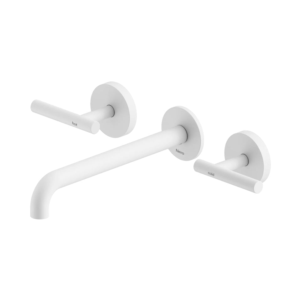 Nero Mecca Lever Wall Basin/Bath Set 220mm Spout Matte White
