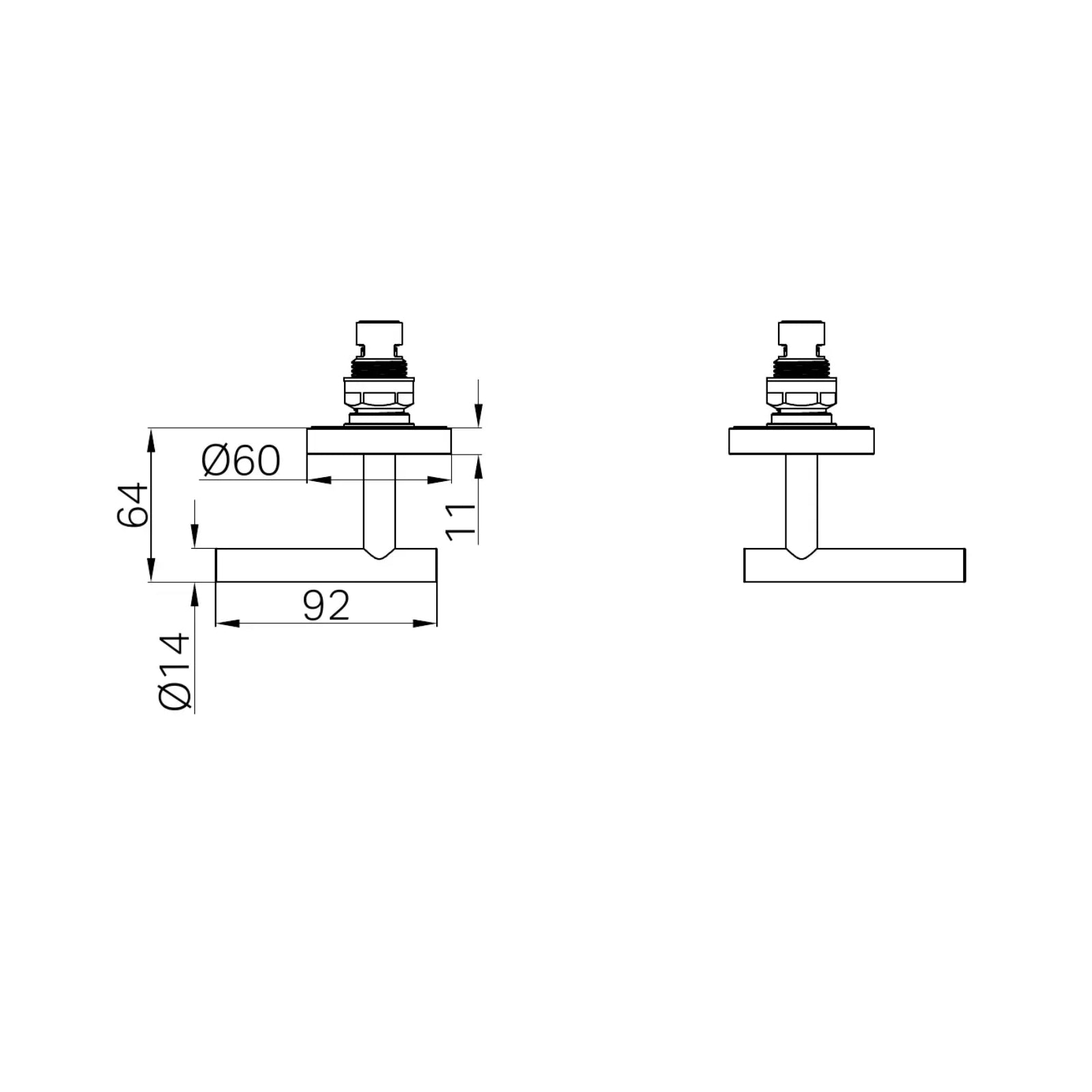 Technical Drawing Nero Mecca Lever Wall Top Assembly Matte White 25D012MW - The Blue Space