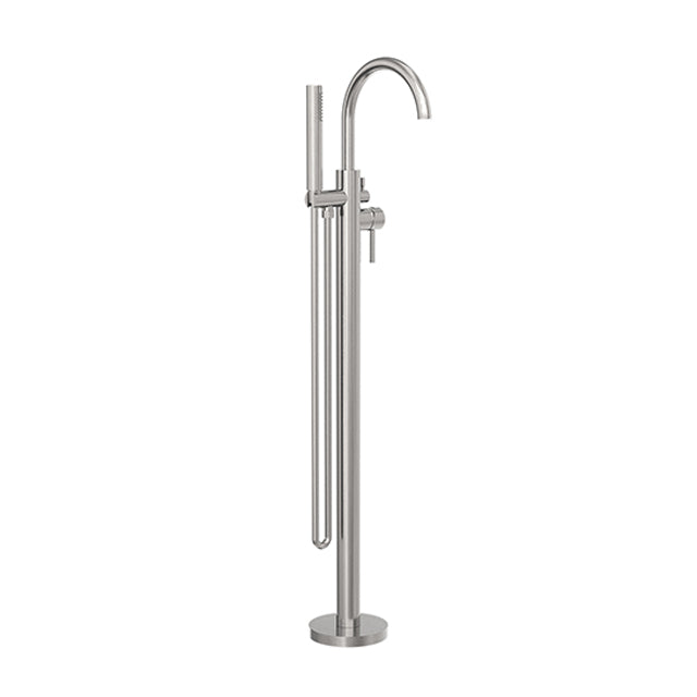Nero Mecca Round Freestanding Mixer With Hand Shower Brushed Nickel