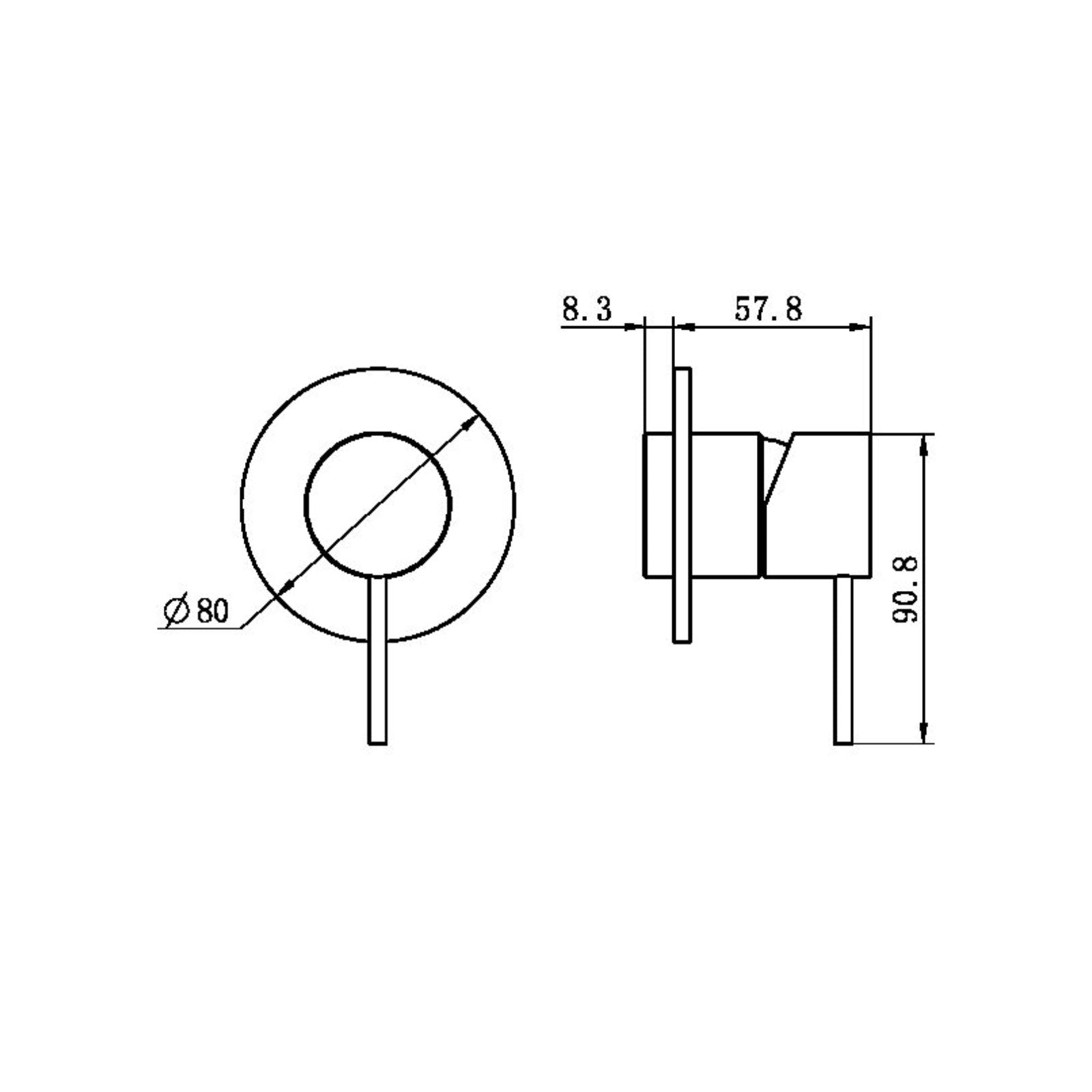 Technical Drawing Nero Mecca Shower Mixer 80mm plate Trim Kits Only Brushed Nickel NR221911TBN - The Blue Space