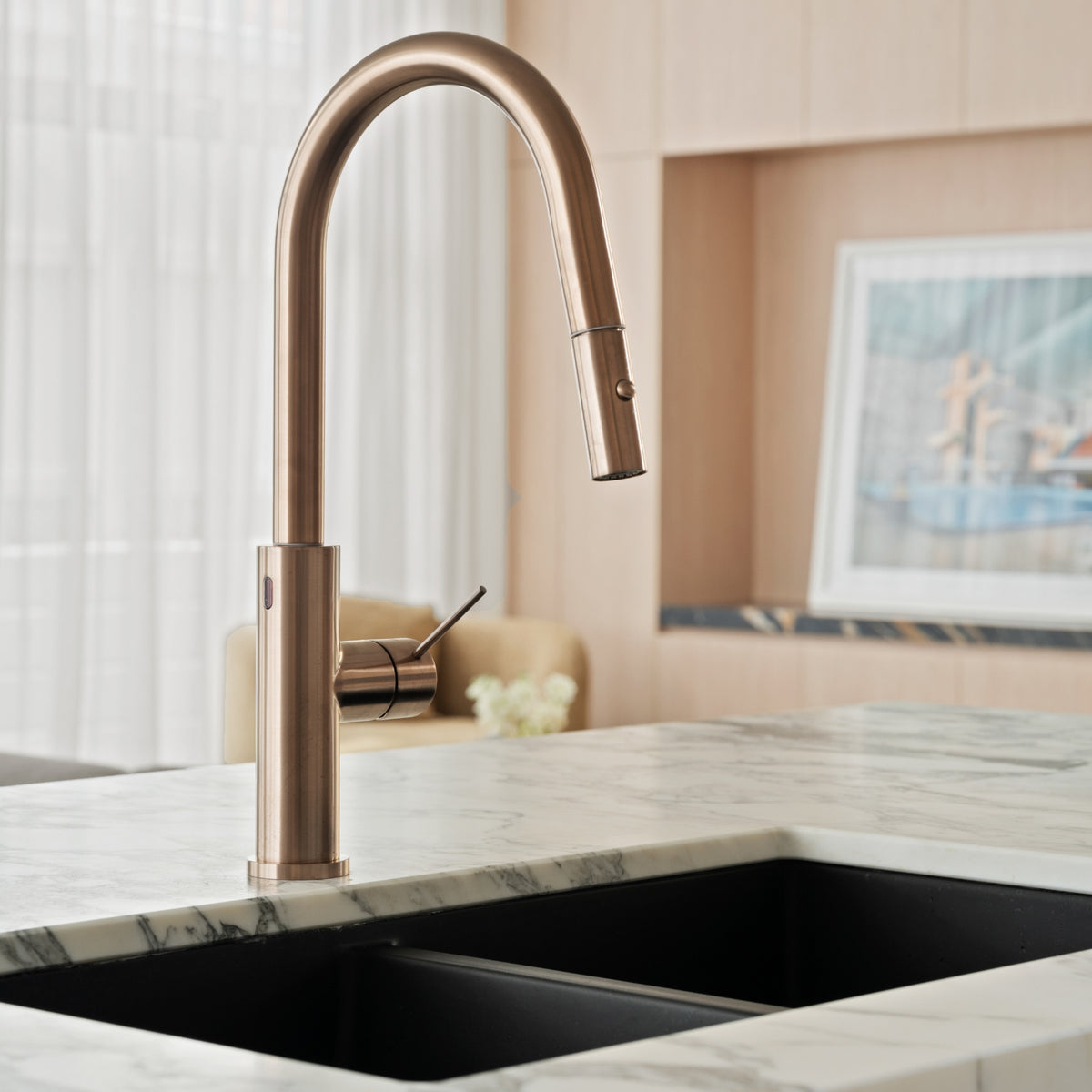 Lifestyle 2 Nero Mecca Smart Sensor Pull Out Kitchen Mixer Brushed Bronze NR221908ABZ - The Blue Space