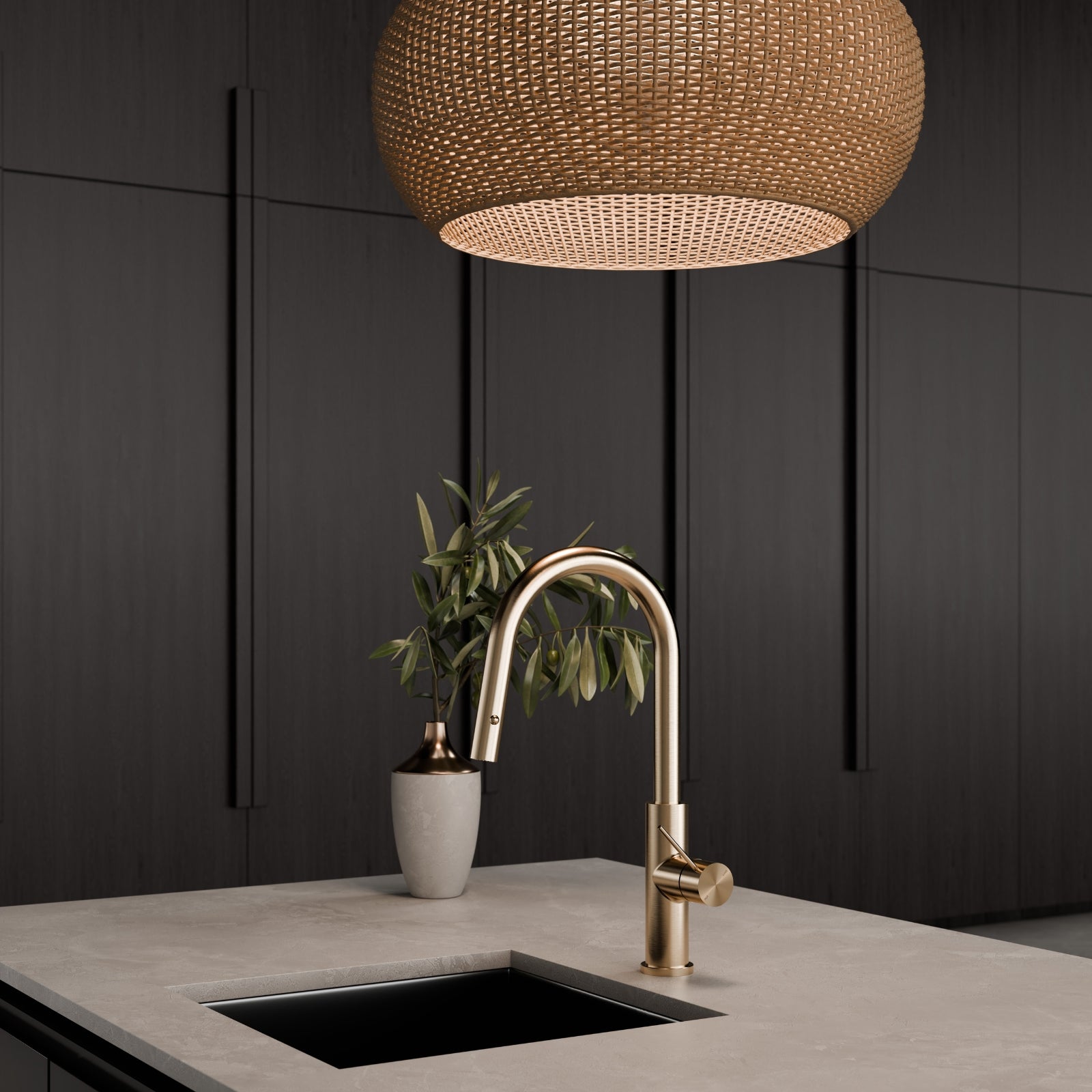 Lifestyle 1 Nero Mecca Smart Sensor Pull Out Kitchen Mixer Brushed Gold NR221908ABG - The Blue Space