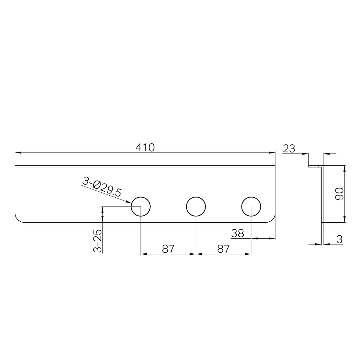 Technical Drawing Nero Mecca Triple Soap Bottle Holder With Shelf Brushed Bronze NR1985CBZ - The Blue Space