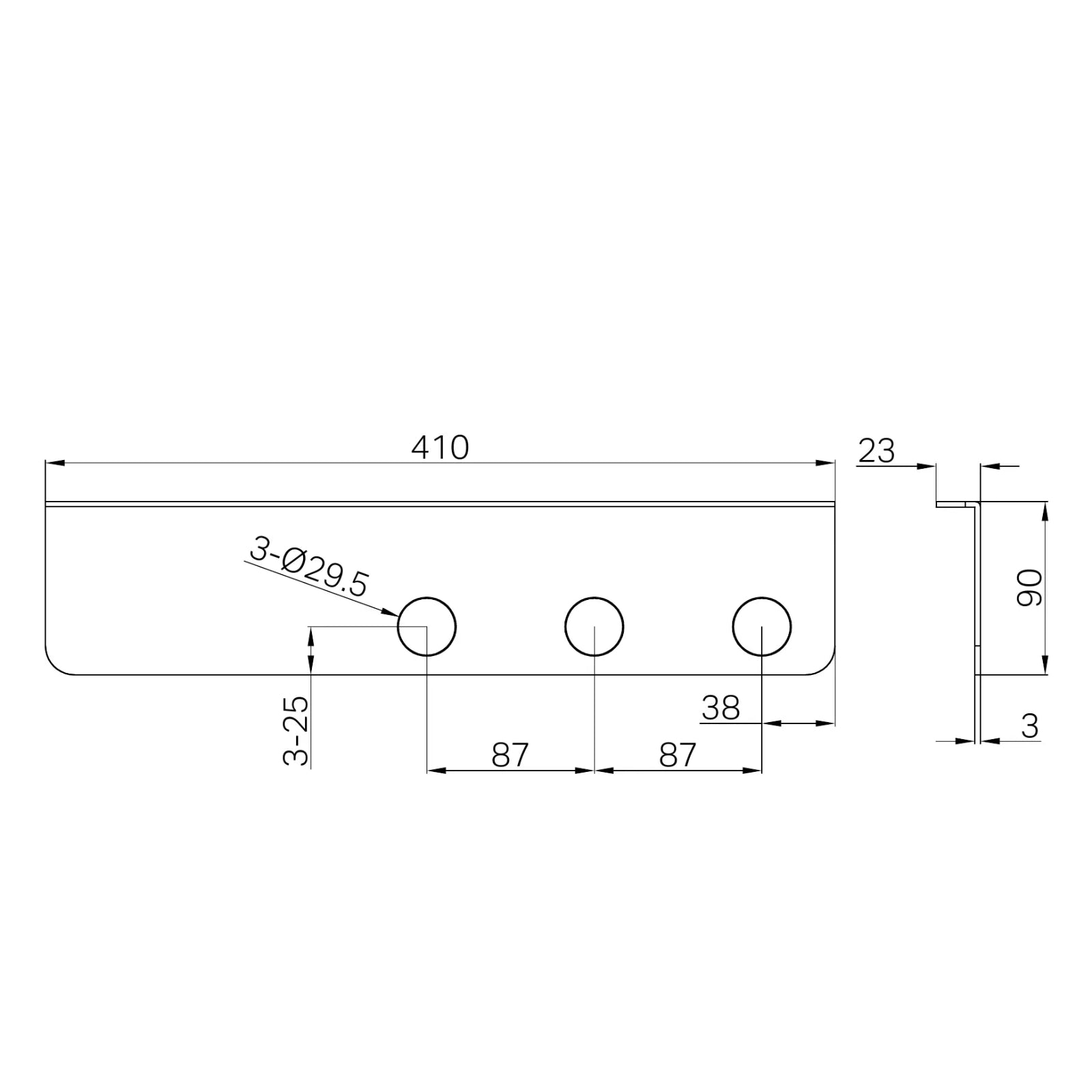 Technical Drawing Nero Mecca Triple Soap Bottler Holder With Shelf Chrome NR1985CCH - The Blue Space