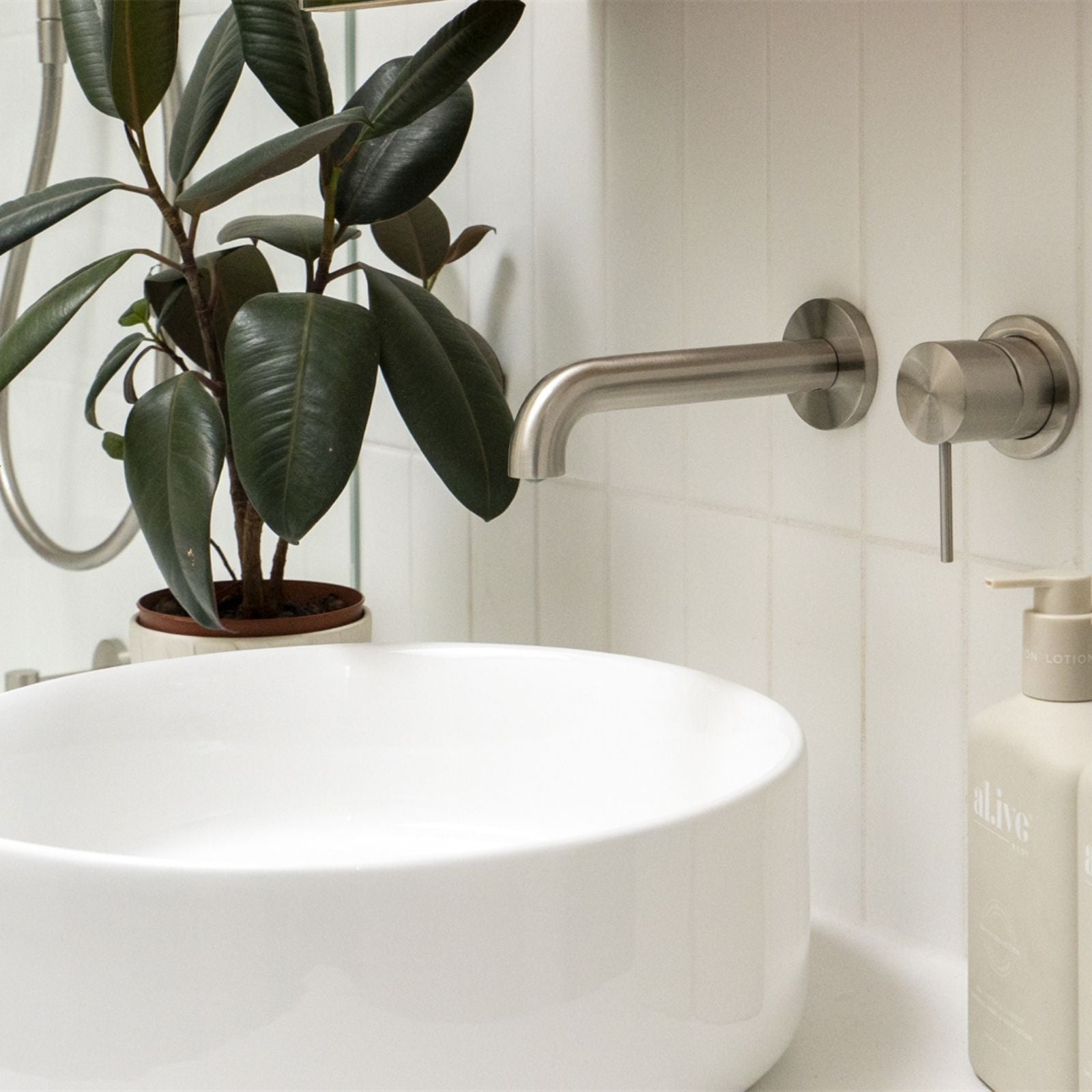 Lifestyle 4 Nero Mecca Wall Basin/Bath Mixer Separate Back Plate 230mm Brushed Nickel NR221910C230BN - The Blue Space