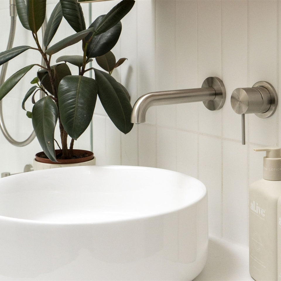 Nero Mecca Wall Basin/Bath Mixer Separate Back Plate 230mm Brushed Nickel