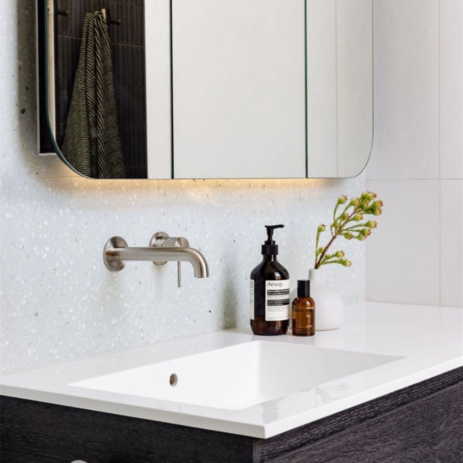 Lifestyle 5 Nero Mecca Wall Basin/Bath Mixer Separate Back Plate 230mm Brushed Nickel NR221910C230BN - The Blue Space