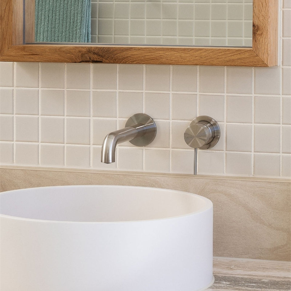 Nero Mecca Wall Basin/Bath Mixer Separate Back Plate 230mm Brushed Nickel