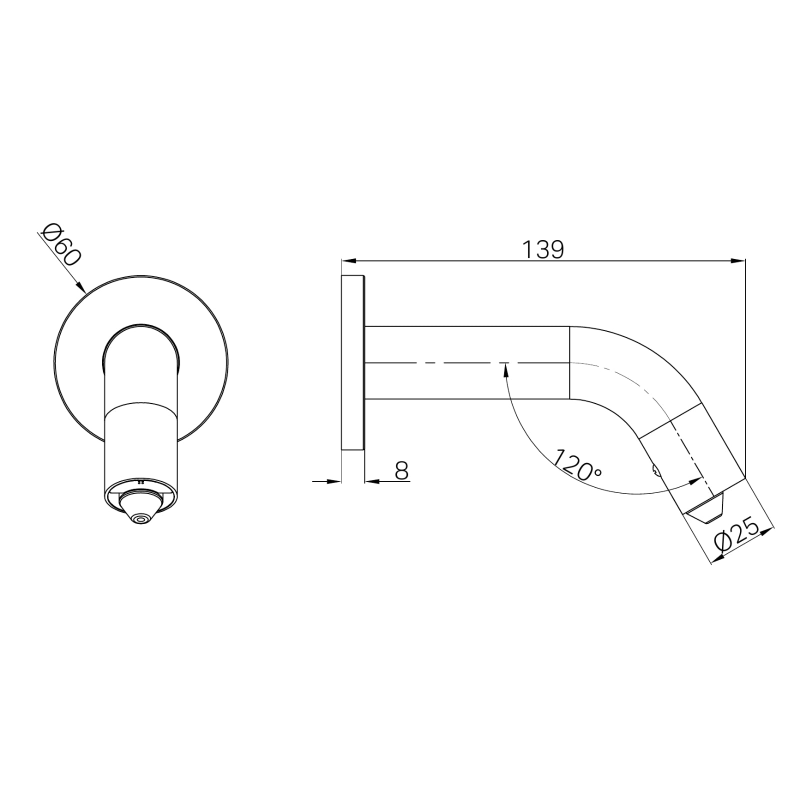 Technical Drawing Nero Mecca Wall Mounted Soap Sensor Dispenser Brushed Gold NR408BG - The Blue Space