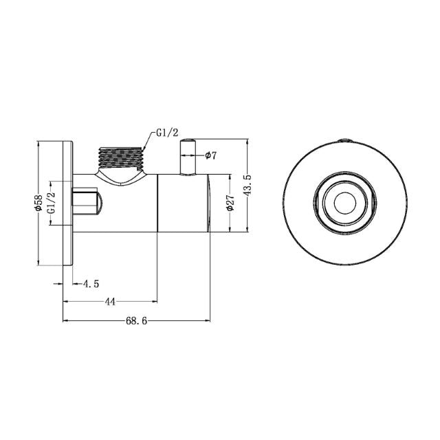 Technical Drawing Nero Mini Cistern Stop Chrome NR262109ECH - The Blue Space