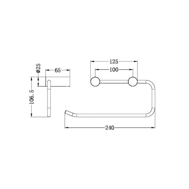 Technical Drawing Nero New Mecca Hand Towel Rail Brushed Bronze NR2380BZ - The Blue Space