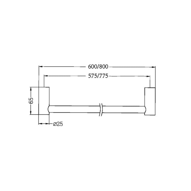 Technical Drawing Nero New Mecca Single Towel Rail 600mm Brushed Bronze NR2324BZ - The Blue Space
