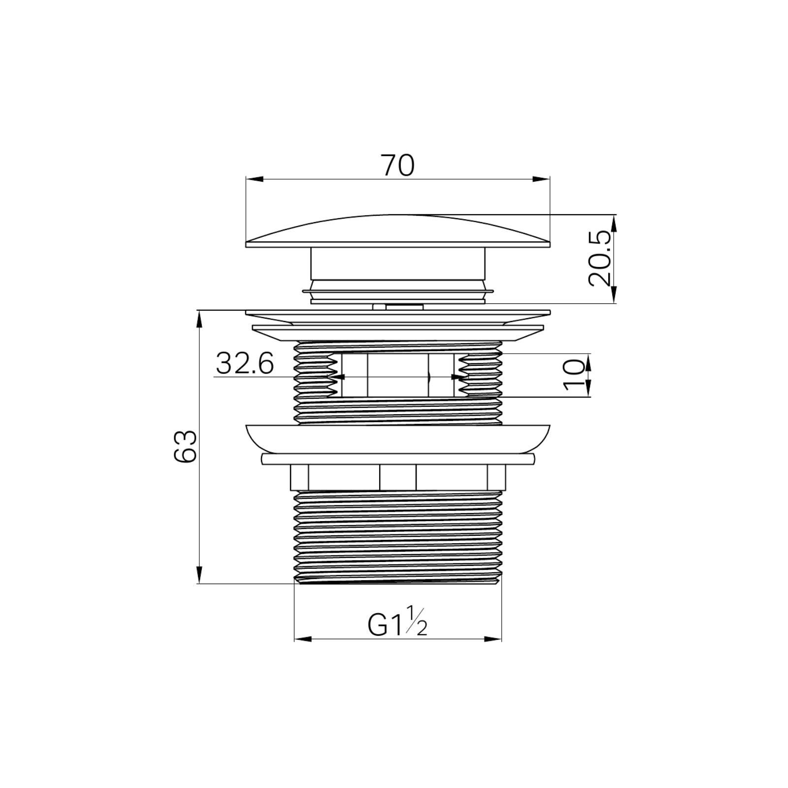 Technical Drawing Nero Pop Up Bath Waste 40mm With Overflow Gun Metal NRA710GM - The Blue Space