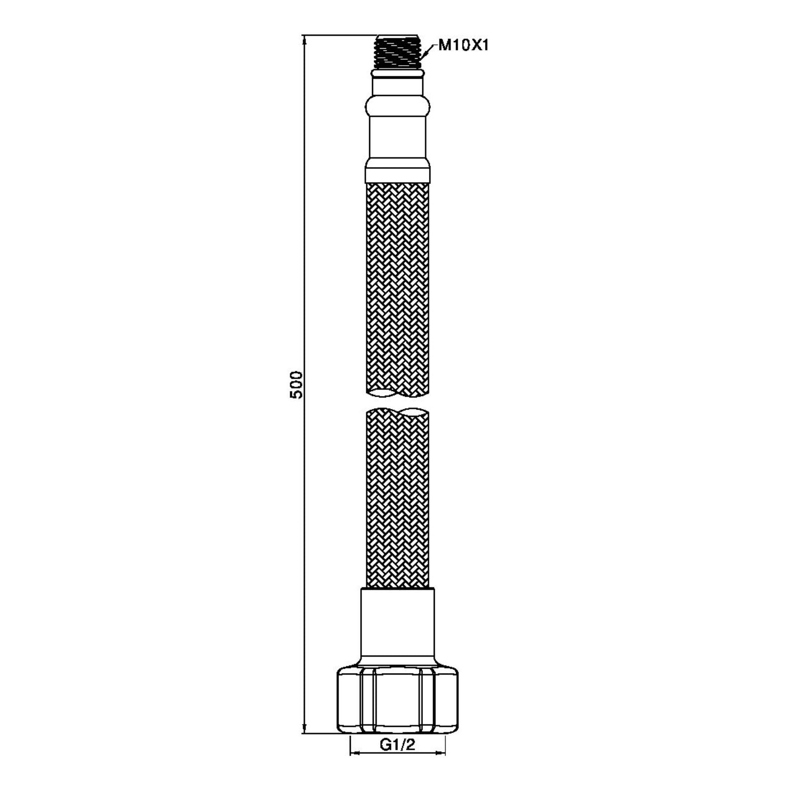 Technical Drawing Nero Premium Flexible Mixer Tap Hose Pair Brushed Bronze NR506042BZ - The Blue Space