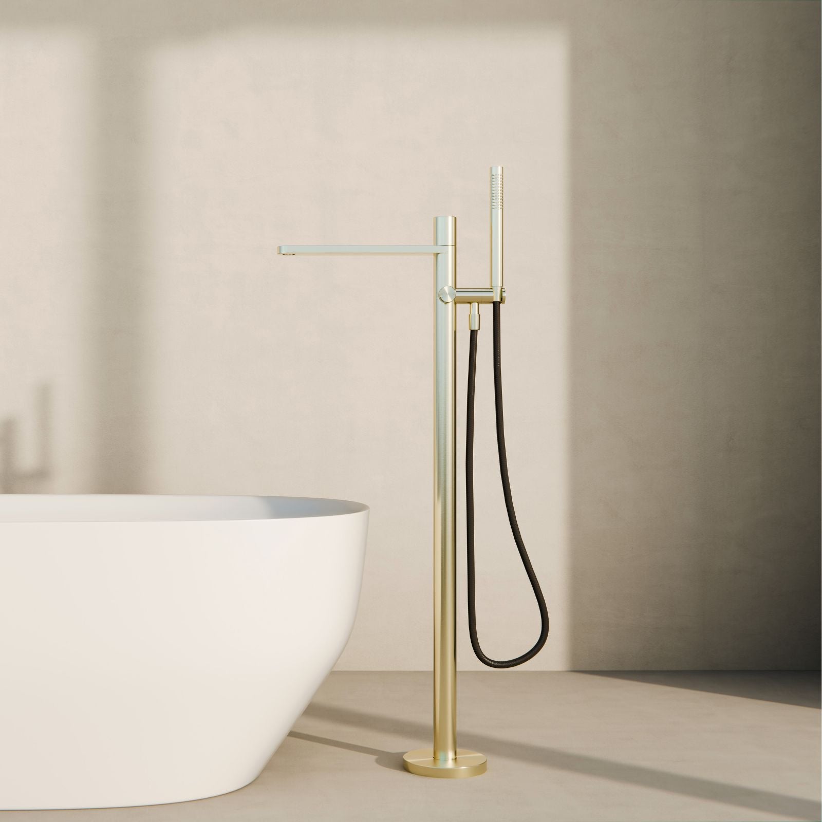 Lifestyle 2 Nero Pure SS316L Freestanding Bath Mixer With Outdoor Shower Hose Brushed Gold NR172203A01BG - The Blue Space