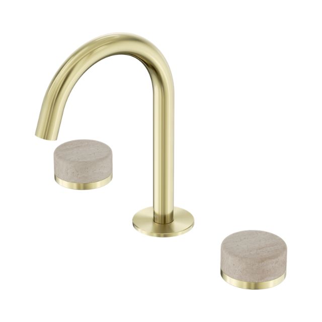Nero Serenity Basin Set Arc Spout With Rome Travertine Handle Brushed Gold 24D013BG - The Blue Space
