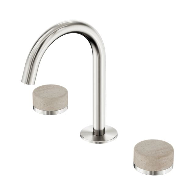 Nero Serenity Basin Set Arc Spout With Rome Travertine Handle Brushed Nickel 24D013BN - The Blue Space