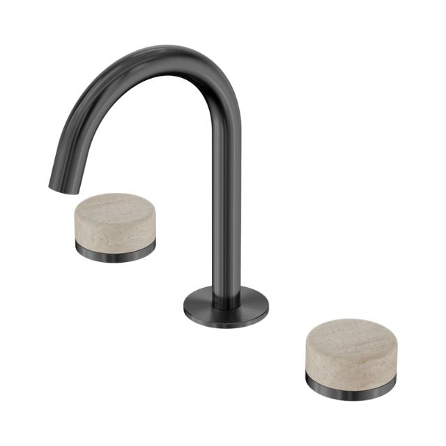 Nero Serenity Basin Set Arc Spout With Rome Travertine Handle Gun Metal 24D013GM - The Blue Space
