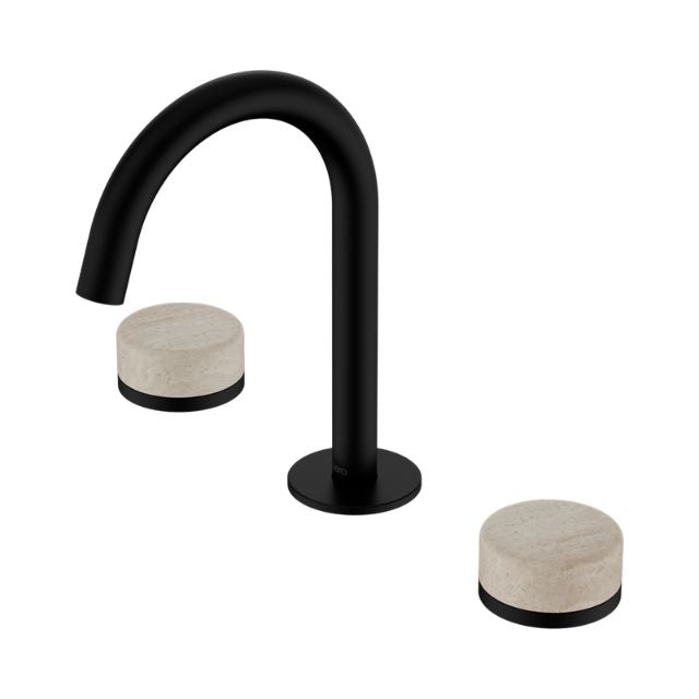 Nero Serenity Basin Set Arc Spout With Rome Travertine Handle Matte Black 24D013MB - The Blue Space