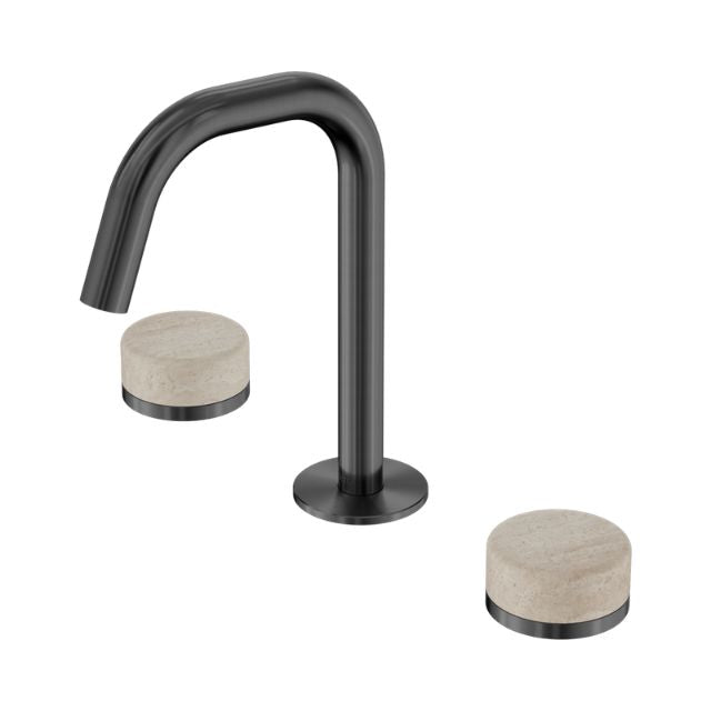 Nero Serenity Basin Set Edge Spout With Rome Travertine Handle Gun Metal 24D025GM - The Blue Space