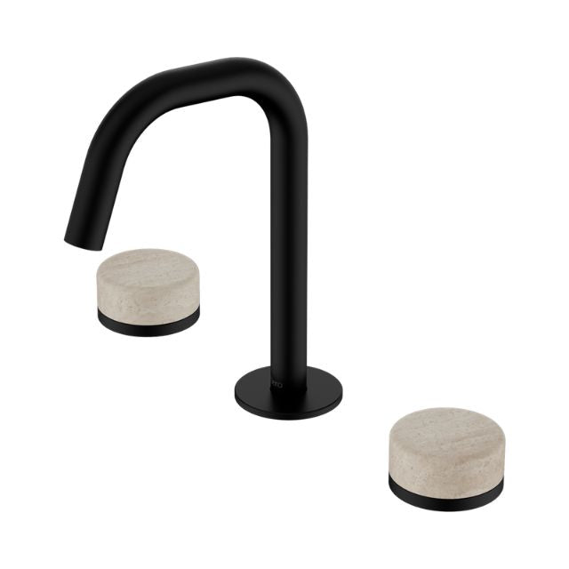 Nero Serenity Basin Set Edge Spout With Rome Travertine Handle Matte Black 24D025MB - The Blue Space