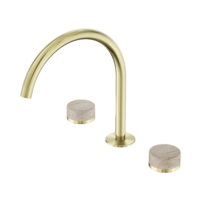 Nero Serenity Bath/Kitchen Set Arc Spout With Rome Travertine Handle Brushed Gold 24D019BG - The Blue Space