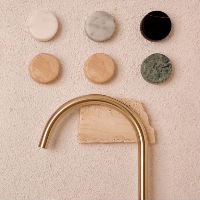 Nero Serenity Bath/Kitchen Set Arc Spout With Rome Travertine Handle Brushed Gold 24D019BG - The Blue Space