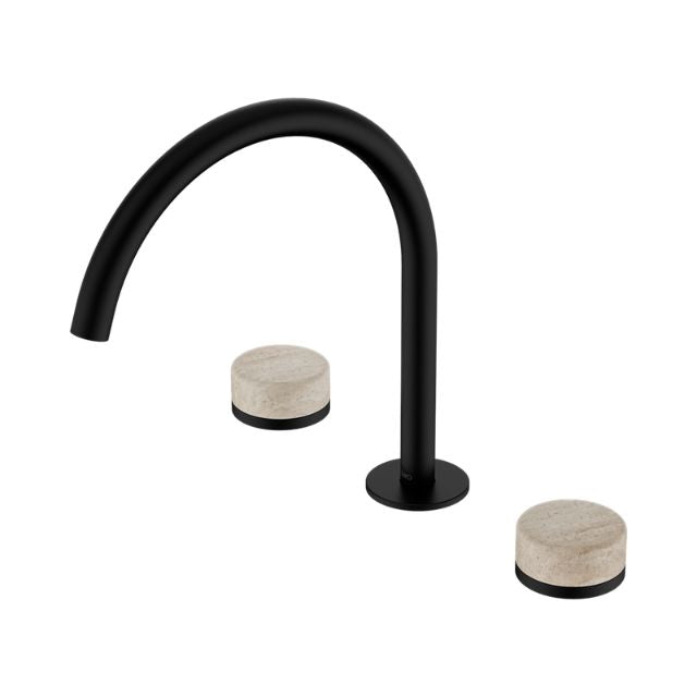 Nero Serenity Bath/Kitchen Set Arc Spout With Rome Travertine Handle Matte Black 24D019MB - The Blue Space