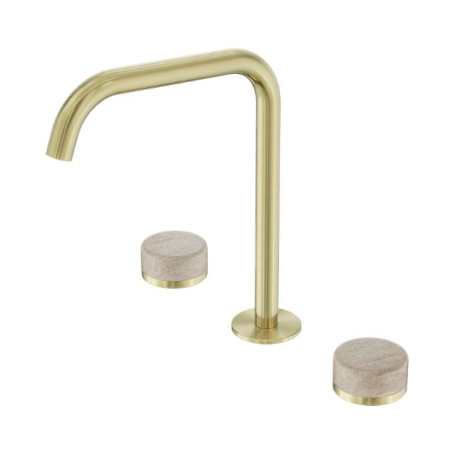 Nero Serenity Bath/Kitchen Set Edge Spout With Rome Travertine Handle Brushed Gold 24D031BG - The Blue Space
