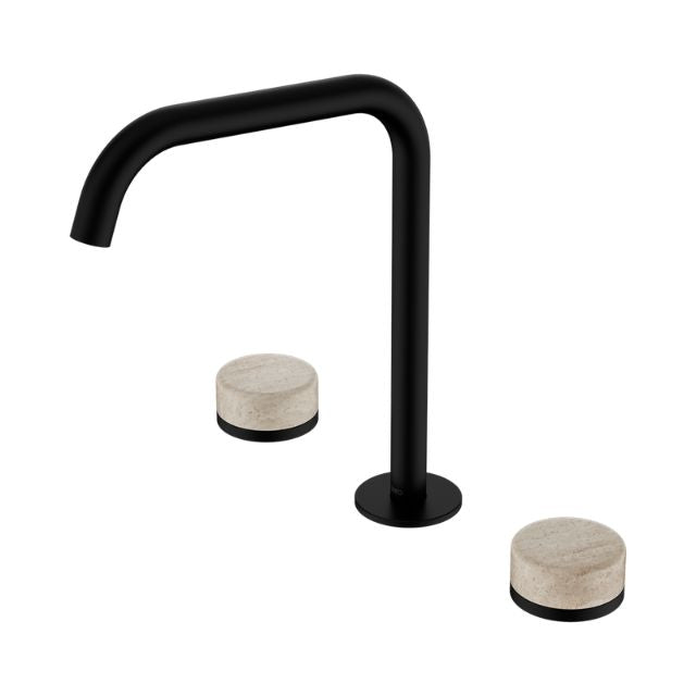 Nero Serenity Bath/Kitchen Set Edge Spout With Rome Travertine Handle Matte Black 24D031MB - The Blue Space
