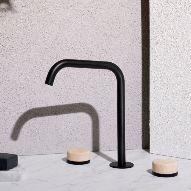 Nero Serenity Bath/Kitchen Set Edge Spout With Rome Travertine Handle Matte Black 24D031MB - The Blue Space