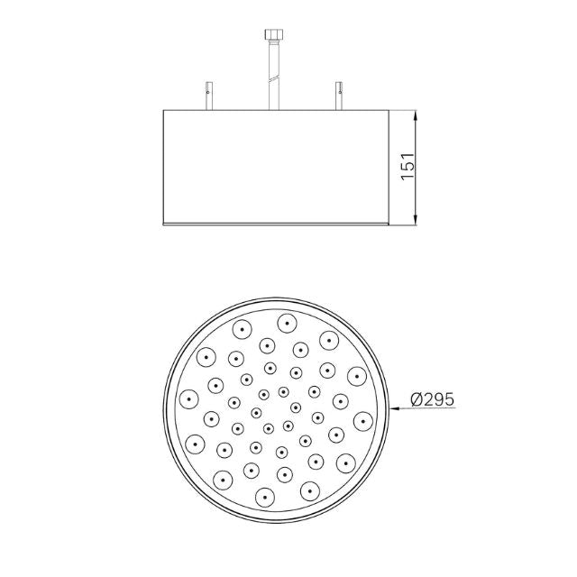 Technical Drawing Nero Serenity Ceiling Shower Head Brushed Bronze 24D001BZ - The Blue Space