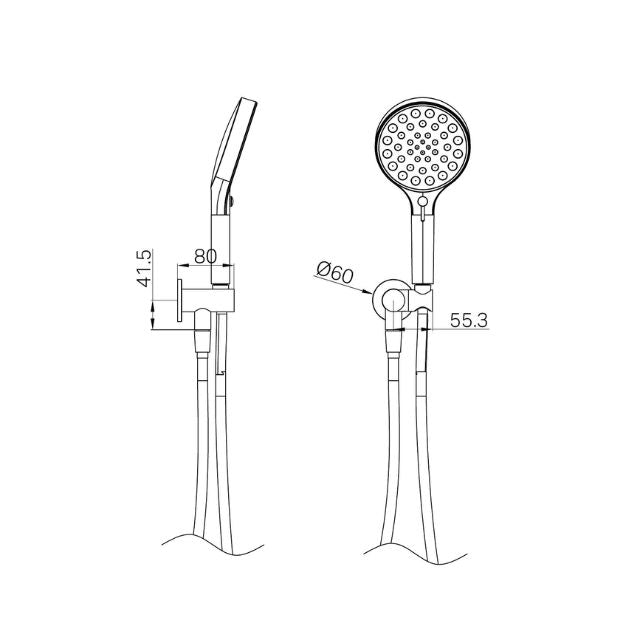 Technical Drawing Nero Serenity Hand Held Shower Brushed Nickel 24D071BN - The Blue Space