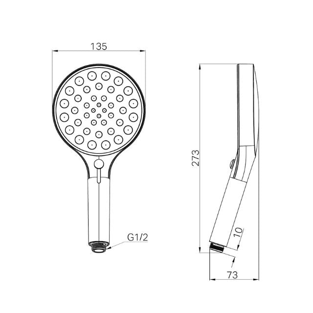 Technical Drawing Nero Serenity Hand Shower Chrome 24D003CH - The Blue Space