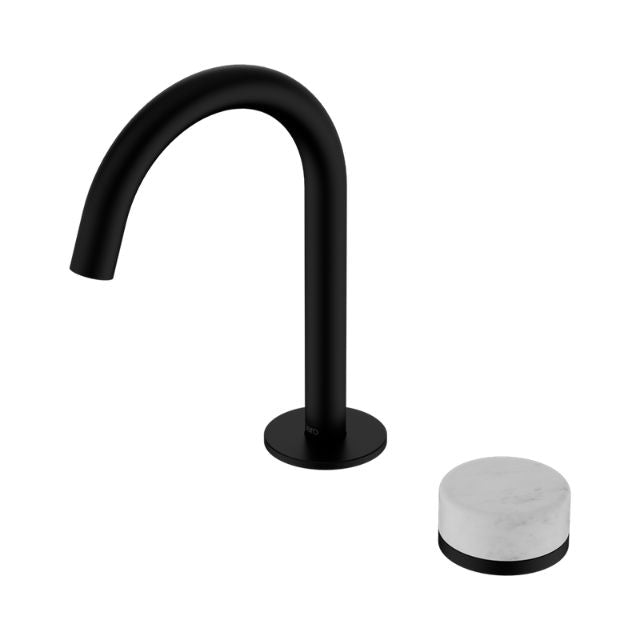 Nero Serenity Progressive Basin Mixer Arc Spout With Carrara Handle Matte Black 24E031MB - The Blue Space